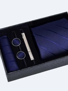 1pc Men Solid Casual Tie & 1pair Cufflinks & 1pc Tie Clip & 1pc Pocket Square For Gift