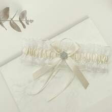 Đai garter cưới cô dâu có ren, đá giả và nơ trang trí, màu xanh cho tiệc - Màu be - Xem 9