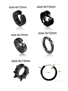 Bộ 6 Thép Không Gỉ Nam Chụp Tai Bông Tai Nữ Phong Cách Đơn Giản Không Xỏ Lỗ Bé Trai Bộ Bông Tai Trang Sức Quà Tặng - màu đen - Xem 6