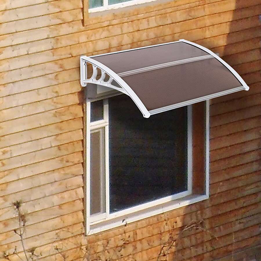 40" x 29" Door Window Awning Exterior,Front Door Patio Canopy with Board and Holder,Entry Door Patio Awning Eaves Canopy, Front Door Overhang Awning for Sun Shutter, UV, Rain and Snow Protection - trắng - Xem 1