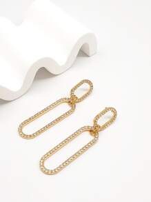 1pair Fashionable & Elegant Gold-Tone Oval Earrings Adorned With Rhinestones For Women - Yellow Gold - View 1