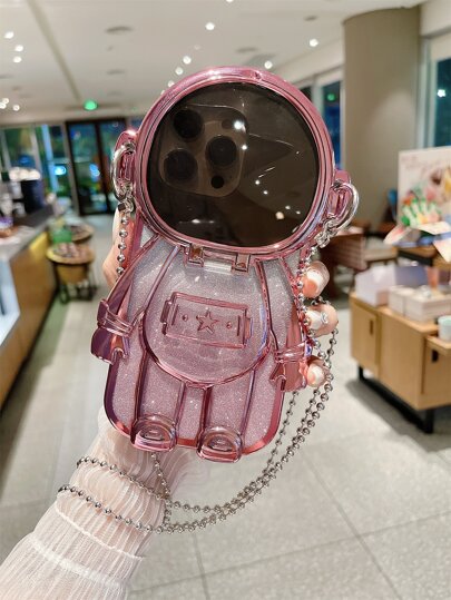 1 pièce Coque de téléphone en forme d'astronaute électroplaqué, avec sangle bandoulière, miroir et support, convient pour 11 / 11 Pro Max / 12 / 12 Pro / 12 Pro Max / 13 / 13 Pro / 13 Pro Max / 14 / 14 Pro / 14 Pro Max / 15 / 15 Pro / 15 Pro Max / 15 Plus. La technique d'électroplaquage affiche différents effets selon l'éclairage.