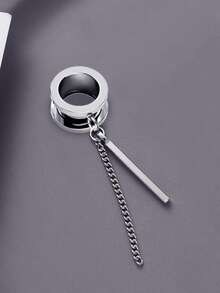 1入組3D幾何立方體吊墜和條形扣環鏈條耳塞製成鈦鋼 - 銀色 - 查看 6