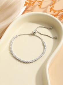 1 Thời Trang Đính Đá Cubic Zirconia Tối Giản Dây Chuyền Vòng Tay Nữ Cho Món Quà Trang Trí - Bạc - Xem 2