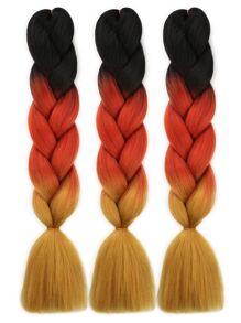 Ombre Braiding Hair 24 Inch Braid Hair Extensions 3Pcs Pre Stretched High Temperature Crochet Braiding Hair(Black/Orange/Yellow) - Multicolor - View 1