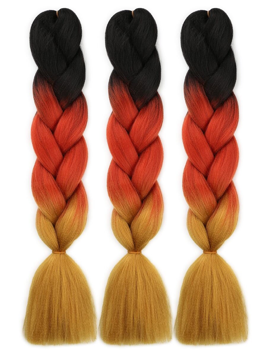 Ombre Braiding Hair 24 Inch Braid Hair Extensions 3Pcs Pre Stretched High Temperature Crochet Braiding Hair(Black/Orange/Yellow) - Multicolor - View 1