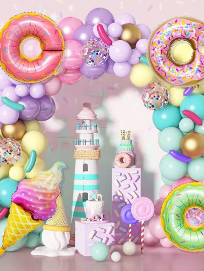 141入組甜甜圈形小氣球花花環套裝