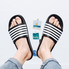 Men's Summer Striped Quick-Drying Anti-Slip Outdoor Slippers, Couples' Open-Toe Home Slippers - Black - View 3