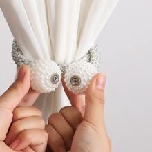 Set of 2 Magnetic Curtain Ties, Simple No-Punch Faux Pearl Curtain Magnetic Buckle Straps, Braided Rope Magnetic Buckle, Curtain Tie Buckle, For Fixing Curtains and Drapes - Grey - View 5