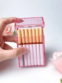 1入組透明香煙盒適用於20支特大號香煙，帶按壓和開蓋，防潮防壓 - 粉色 - 查看 1