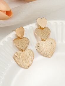 2入組時尚多層垂直條紋&心形合金耳環,極簡主義金屬感歐美耳飾 - 彩色 - 查看 5