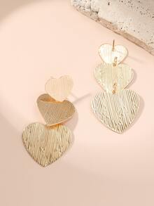 2入組時尚多層垂直條紋&心形合金耳環,極簡主義金屬感歐美耳飾 - 彩色 - 查看 3