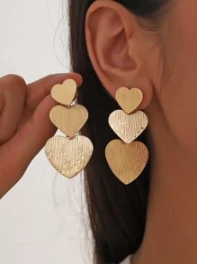 2入組時尚多層垂直條紋&心形合金耳環,極簡主義金屬感歐美耳飾 - 彩色 - 查看 1