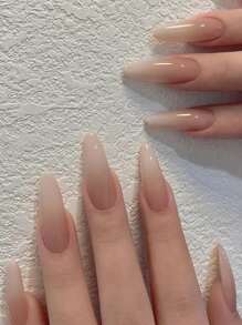 24入組杏仁形法式漸層假指甲，適用於日常外出和約會，隨附果凍膠和1支指甲修整文件，壓著式指甲，美甲用品 - 彩色 - 查看 1