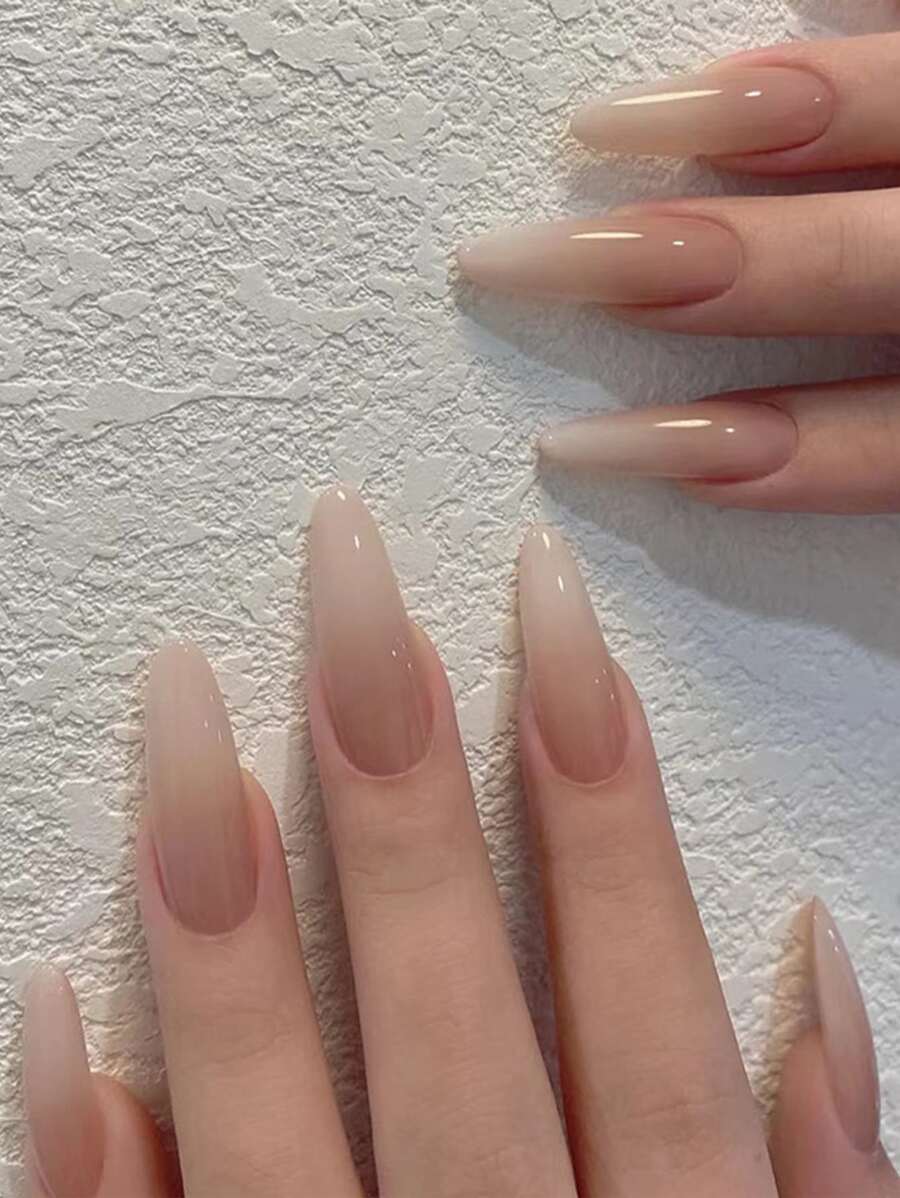 24入組杏仁形法式漸層假指甲，適用於日常外出和約會，隨附果凍膠和1支指甲修整文件，壓著式指甲，美甲用品 - 彩色 - 查看 1