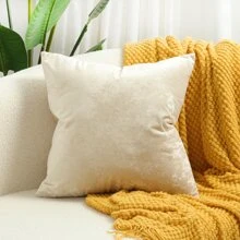 1pc Soft Velvet With Dotted Texture & Snow Flower Pattern Solid Color Cushion Cover, Suitable For Sofa, 18x18 Inches, Beige - Beige - View 1