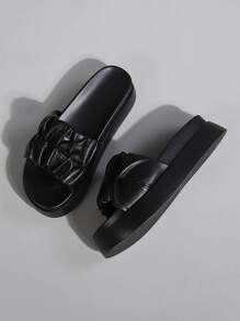 厚底凉鞋女式简约风格交叉带一脚蹬凉鞋防滑软鞋垫室内外沙滩鞋 - 黑色 - 查看 3