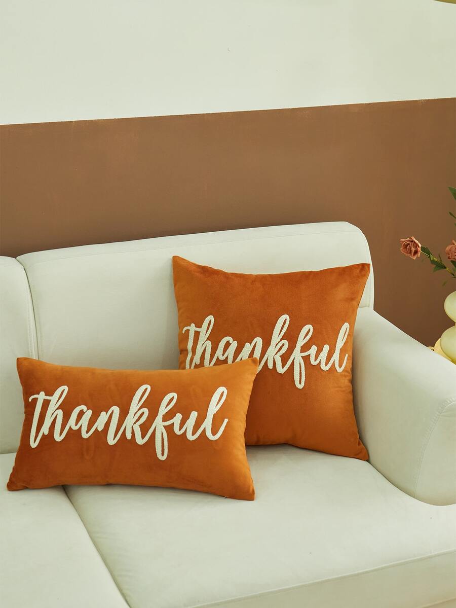 1pc All Seasons Commuting Letter Double Sided Embroidered Pillow For Home Decor - 米色 - 查看 1