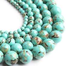 Natural Turquoises Howlite Stone Sediment Jaspers Round Loose DIY Beads for Jewelry Making Bracelets 15''
