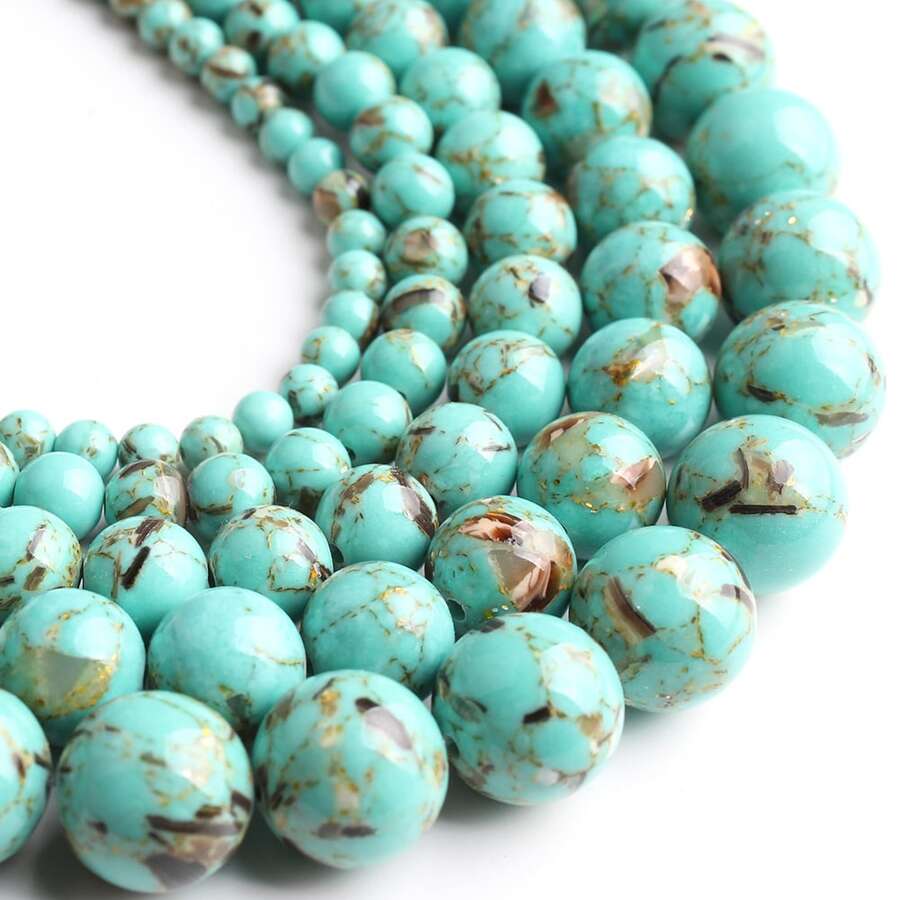 Natural Turquoises Howlite Stone Sediment Jaspers Round Loose DIY Beads for Jewelry Making Bracelets 15''