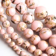 天然綠松石紅榴石沉積物碧玉圓形散裝 DIY 珠子適用於珠寶製作手鍊 15 英寸 - 粉色 - 查看 2