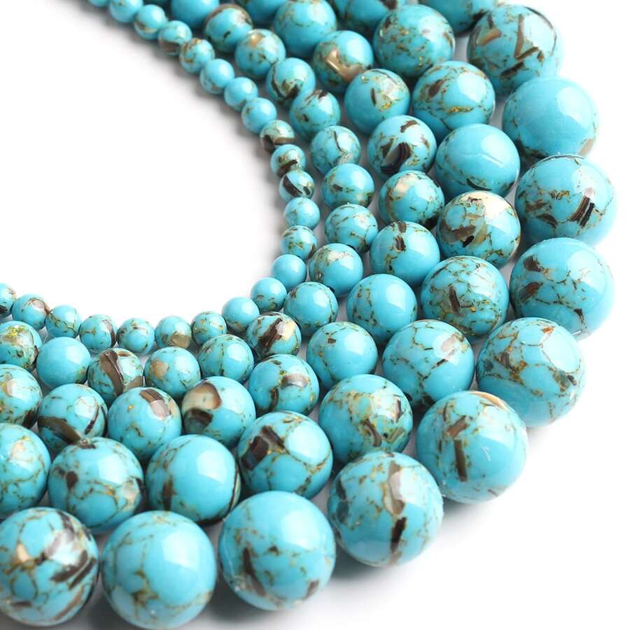 Natural Turquoises Howlite Stone Sediment Jaspers Round Loose DIY Beads for Jewelry Making Bracelets 15'' - Baby Blue - View 1