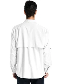 Mens Safari Shirt Long Sleeve UV Protection Hiking Fishing UPF 50+ Quick Dry Camping Travel Shirt - 白色 - 查看 2