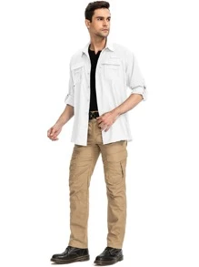 Mens Safari Shirt Long Sleeve UV Protection Hiking Fishing UPF 50+ Quick Dry Camping Travel Shirt - 白色 - 查看 5