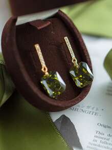 Stylever 一对橄榄绿耳环，S925纯银，优雅奢华，精致珠宝，适合婚礼、晚宴、派对等场合，是节日送礼的理想之选。
