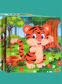 16入組/套WPC七巧板,創意卡通老虎和花朵圖案啟蒙益智玩具適用於成年人 - 彩色 - 查看 1