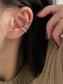 3pcs New Fashion Delicate Zirconia Cute Clip Earrings Buckle Ear Cuff No Piercings Fake Cartilage Ear for Women - Silver - View 1