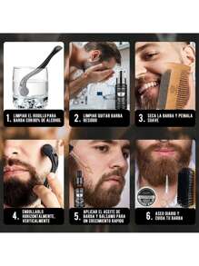 Kit Cuidado Barba, Incluye Crecimiento de Barba Rodillo, Champú Barba, Peine Barba, Cepillo Barba, Aceite Barba, Balsamo Barba, Barba Tijeras, Mejor Regalo Perfecto Originales para Hombre o Papa - Negro - Ver 3
