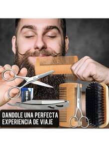 Kit Cuidado Barba, Incluye Crecimiento de Barba Rodillo, Champú Barba, Peine Barba, Cepillo Barba, Aceite Barba, Balsamo Barba, Barba Tijeras, Mejor Regalo Perfecto Originales para Hombre o Papa - Negro - Ver 5