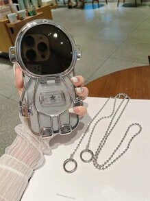 1pc Electroplated Astronaut-Shaped Phone Case With Cosmetic Mirror, Glitter, Kickstand, Fits For IPhone 11/11 Pro Max/12/12 Pro/12 Pro Max/13/13 Pro/13 Pro Max/14/14 Pro/14 Pro Max/15/15 Pro/15 Pro Max/15 Plus. The Electroplated Effect Displays Differently Under Various Lighting Conditions.