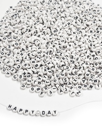 1200入組4X7亞克力黑色白色字母DIY串珠和1卷串珠燈芯絨DIY首飾製作