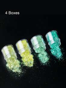 黄色大块指甲闪光粉，4 瓶 4 色大块面部闪光粉全息头发树脂工艺闪光粉 10 克罐装-化妆品闪光粉 - 金色 - 查看 2