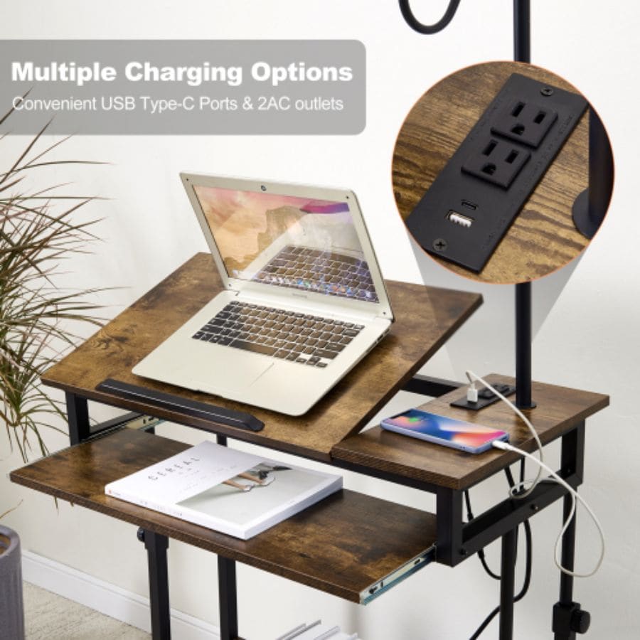 Mobile standing desk, adjustable rolling computer desk with 3 desktops ...