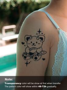1 hoja Pegatina tatuaje con estampado de oso - Negro - Ver 3