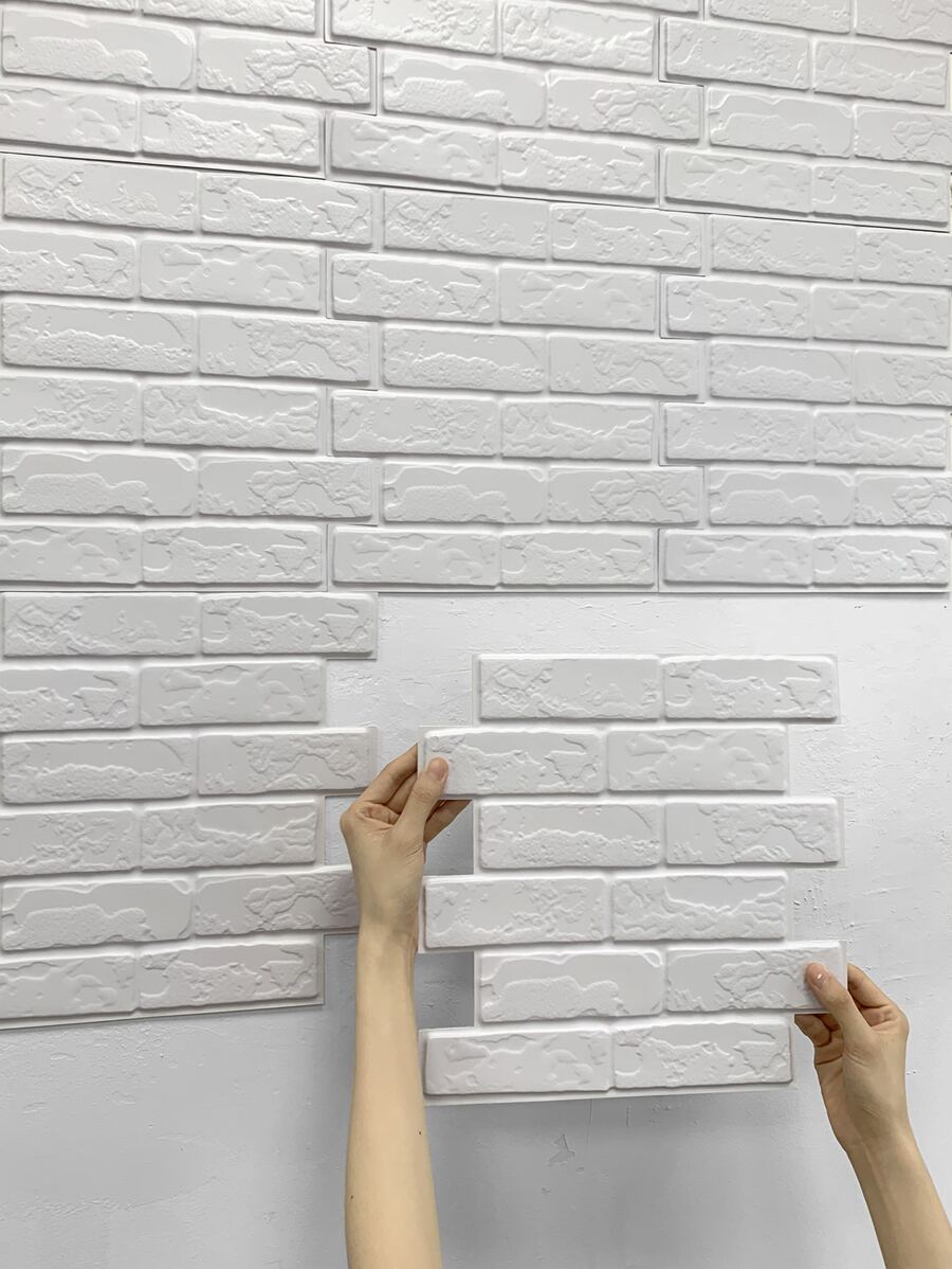 COMMOMY 1/10 件 3D 仿砖剥离粘贴墙板白色自粘厨房瓷砖后挡板加厚设计农舍墙贴防水耐热浴室客厅卧室装饰墙室内墙面装饰 - 白色 - 查看 1