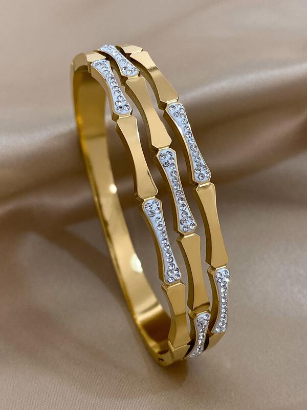 1 Pièce Bracelets De Manchette En Acier Inoxydable De Couleur Or Élégant Pour Femmes Avec Strass Pour Des Cadeaux Quotidiens De Bijoux