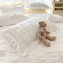 1set White Lace Trimmed Bedding Set - White - View 4