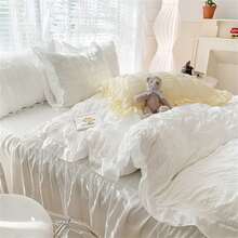 1set White Lace Trimmed Bedding Set - White - View 10