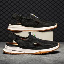 Summer Breathable Mesh Loafers For Men With Elastic Strap, Non-slip Rubber Sole Beach Shoes - Black - View 5