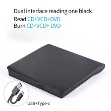External CD DVD Drive, USB 3.0 & Type C DVD/CD ROM Burner, CD DVD +/-RW Optical Disk Drive Reader, Slim Portable Writer Player Compatible With Laptop Windows 11 10 PC Linux OS - Black - View 2