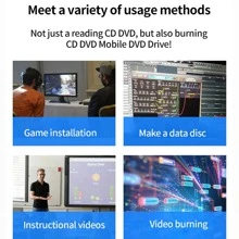 External CD DVD Drive, USB 3.0 & Type C DVD/CD ROM Burner, CD DVD +/-RW Optical Disk Drive Reader, Slim Portable Writer Player Compatible With Laptop Windows 11 10 PC Linux OS - Black - View 10