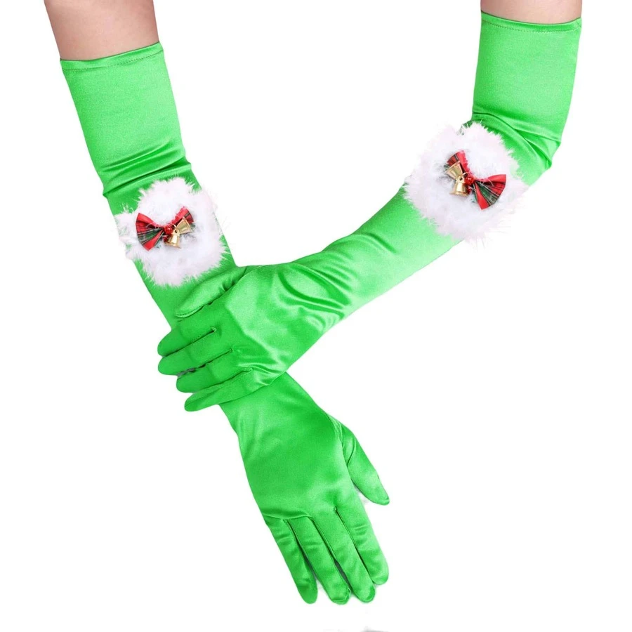 Victray Women's St. Patrick's Day Long Satin Gloves Elbow Opera Irish Gloves Bells Glove Party Dress Cosplay Gloves Costume - 綠色 - 查看 1