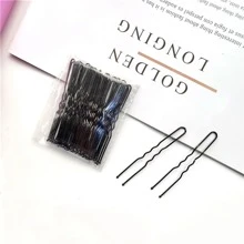 50入組素色合金U型髮夾適用於小圓麵包髮型 - 黑色 - 查看 1