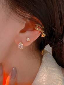 BALMORA 一对纯银 S925 简约时尚水滴锆石耳环，适合女士日常生活珠宝礼物 - 金色 - 查看 3