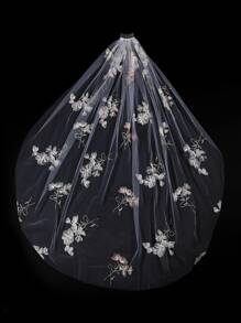 1pc Summer Style Colorful Flower Embroidery Elegant Mid-Length Wedding Veil Fall Clothes For Women - Multicolor - View 6