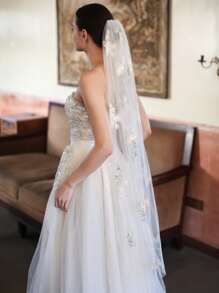 1pc Summer Style Colorful Flower Embroidery Elegant Mid-Length Wedding Veil Fall Clothes For Women - Multicolor - View 2